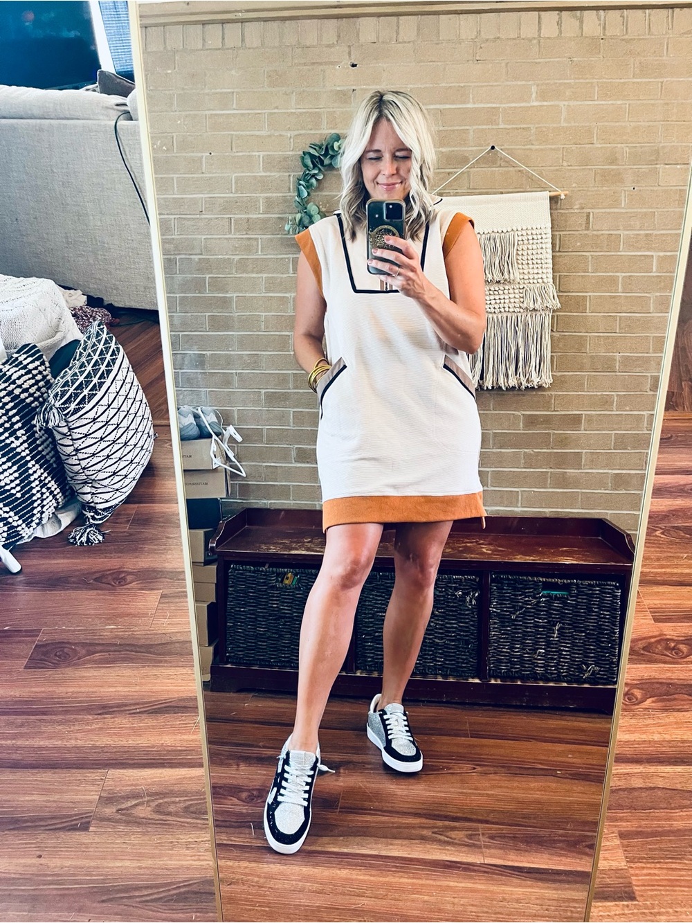 entro Cream Tank Tunic with Rust Trim and Black Piping